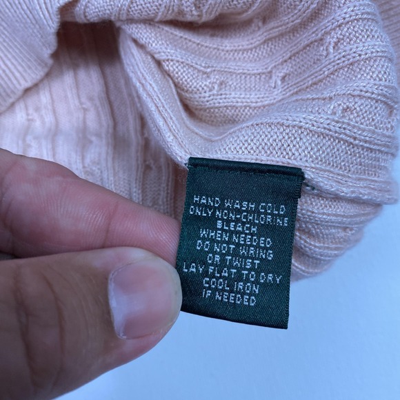 Lauren Ralph Lauren Cable Knit Sweater Womens Small Pink Silk V Neck Long Sleeve - Picture 5 of 12